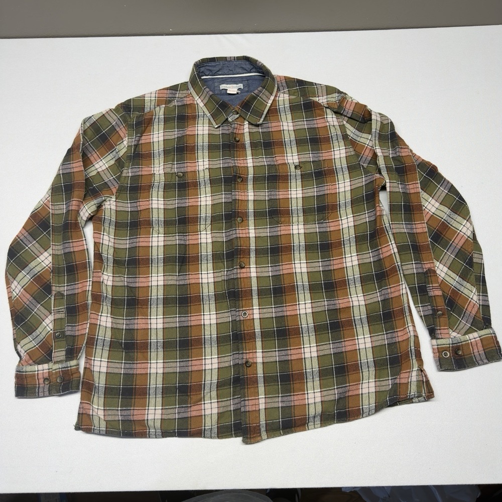 Carbon 2 Cobalt 100% Cotton Flannel Shirt Brown Green Blue Plaid‎ Men's Large